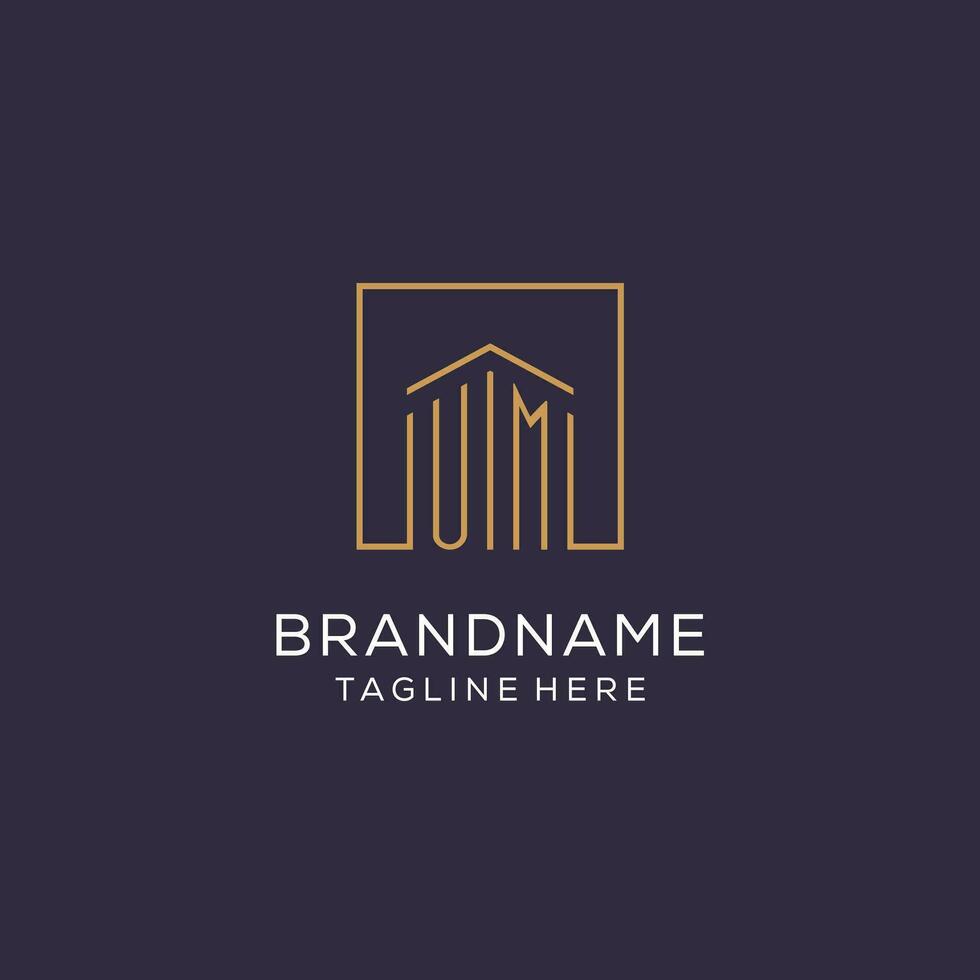 Initial UM logo with square lines, luxury and elegant real estate logo design vector