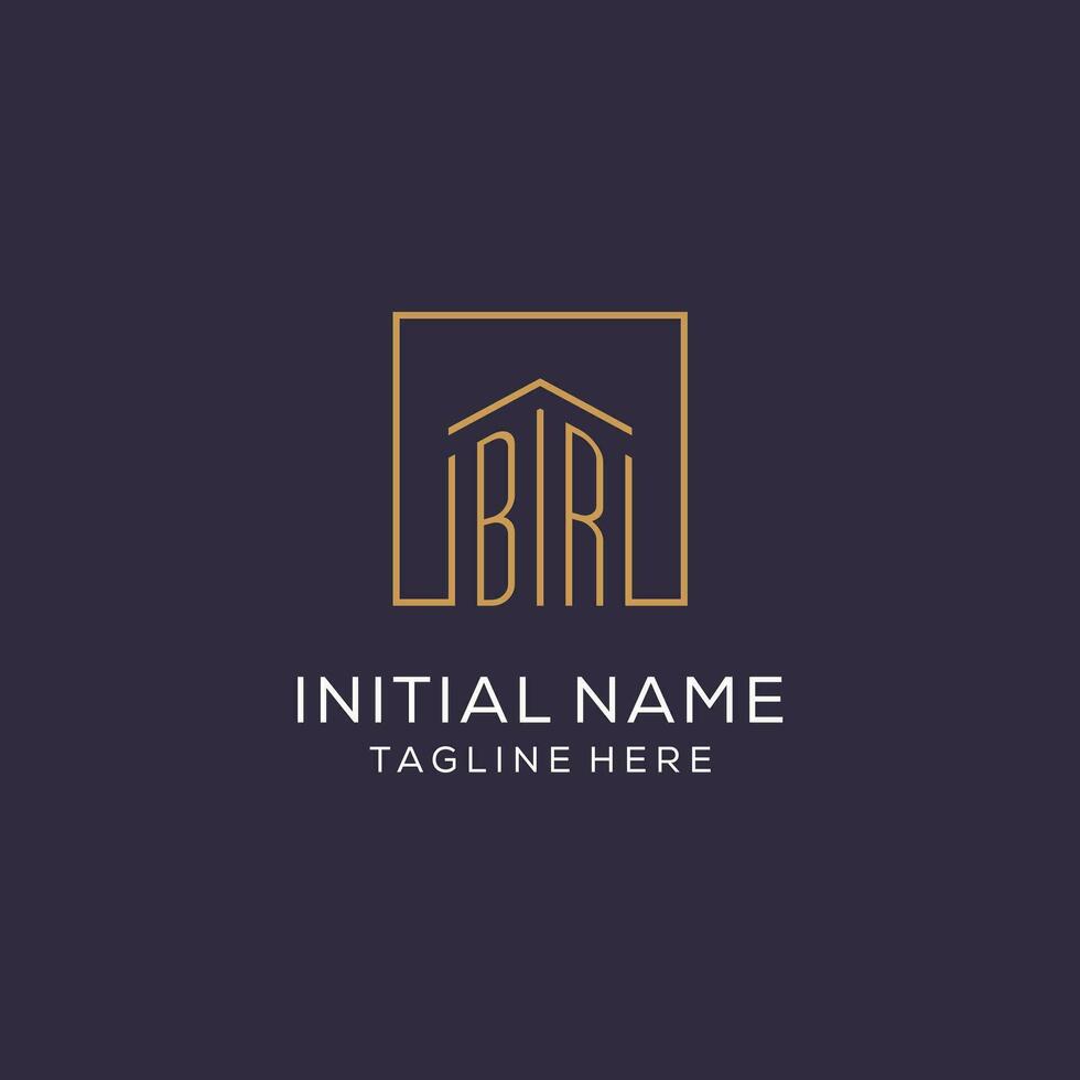 Initial BR logo with square lines, luxury and elegant real estate logo design vector