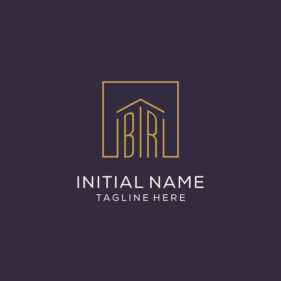 Initial BR logo with square lines, luxury and elegant real estate logo design vector