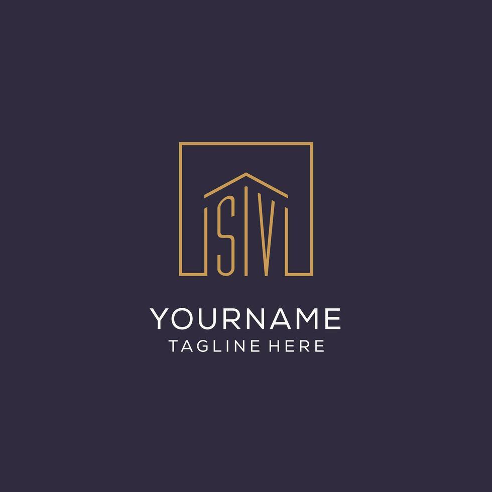 Initial SV logo with square lines, luxury and elegant real estate logo design vector