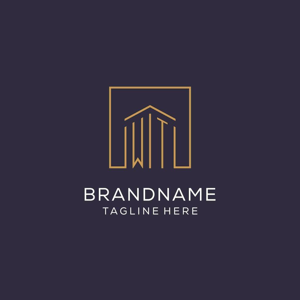 Initial WT logo with square lines, luxury and elegant real estate logo design vector