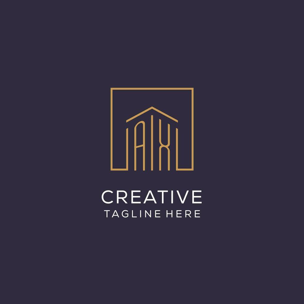 Initial AX logo with square lines, luxury and elegant real estate logo design vector