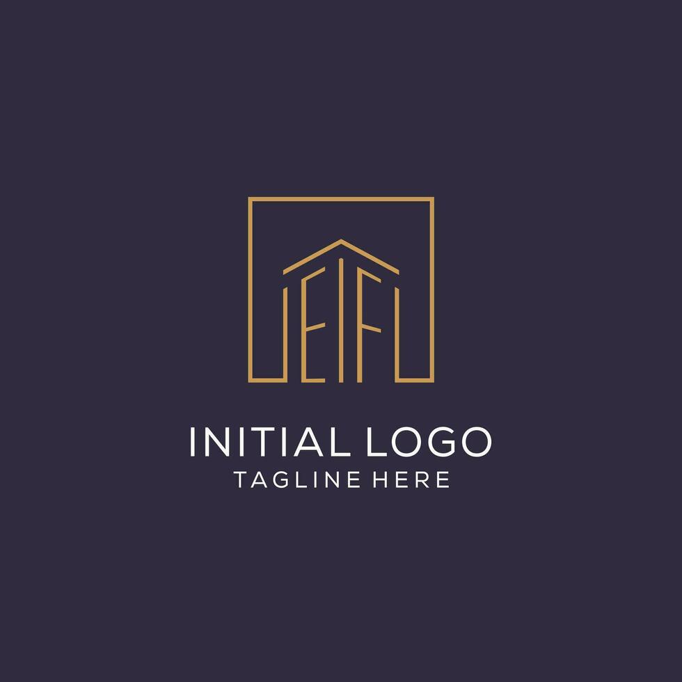 Initial EF logo with square lines, luxury and elegant real estate logo design vector