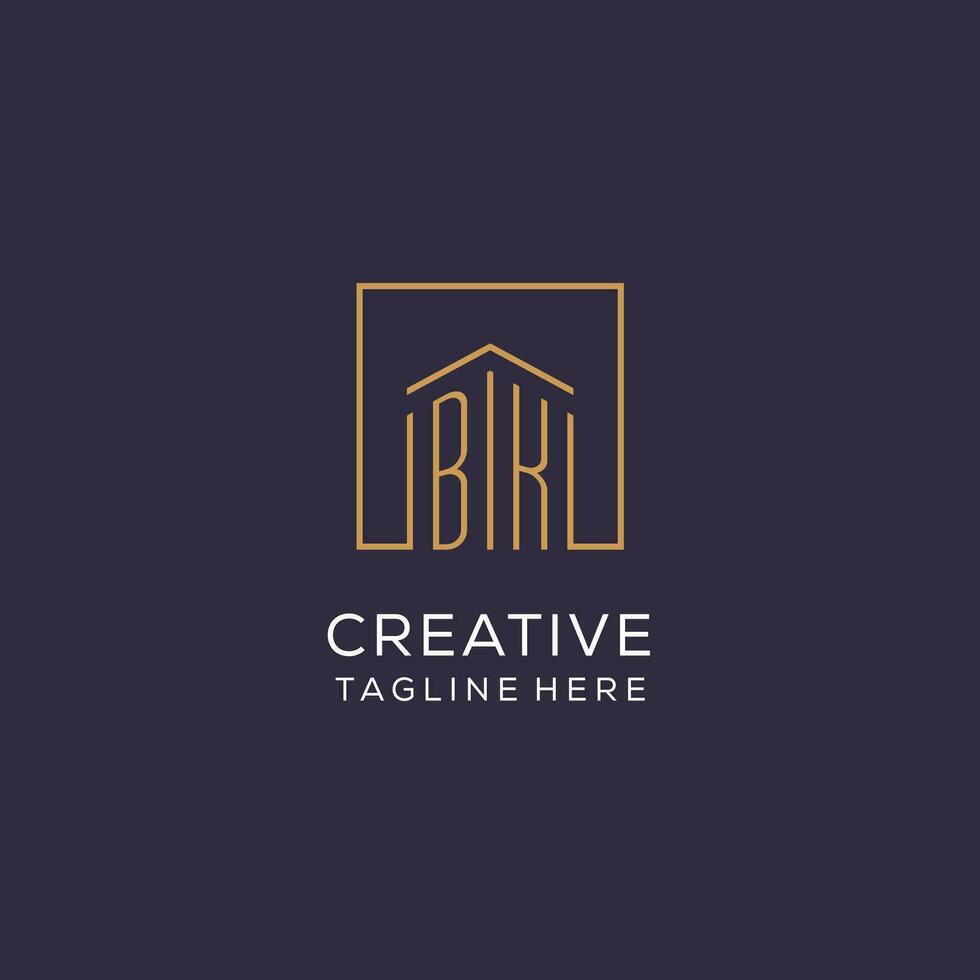 Initial BK logo with square lines, luxury and elegant real estate logo design vector