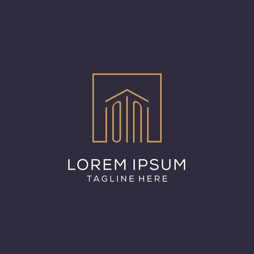 Initial ON logo with square lines, luxury and elegant real estate logo design vector