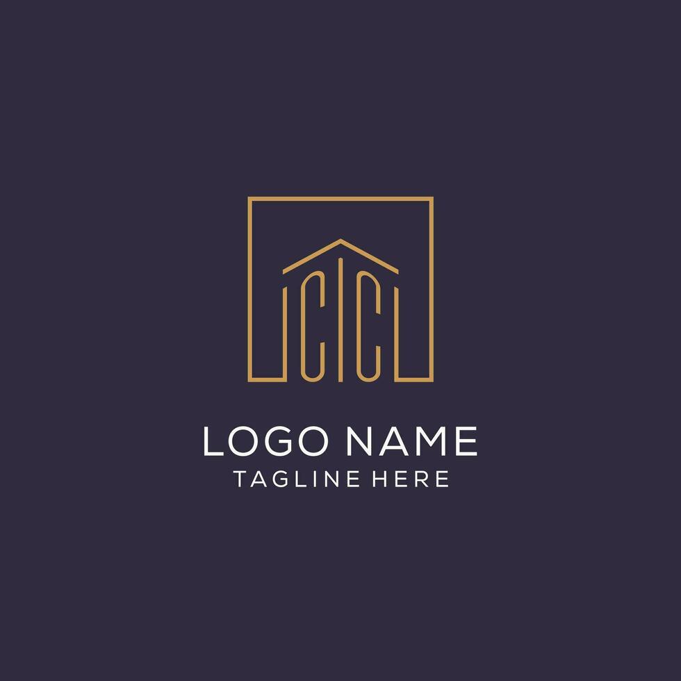 Initial CC logo with square lines, luxury and elegant real estate logo design vector