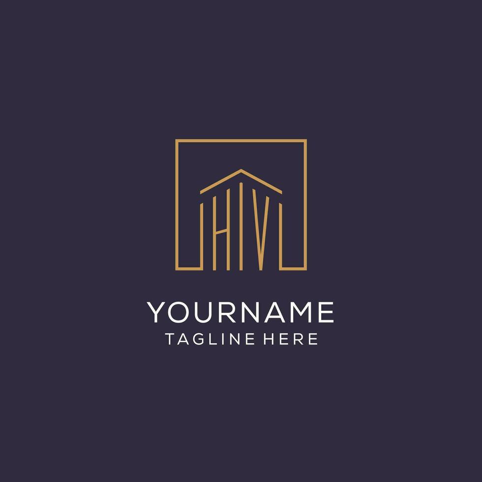 Initial HV logo with square lines, luxury and elegant real estate logo design vector