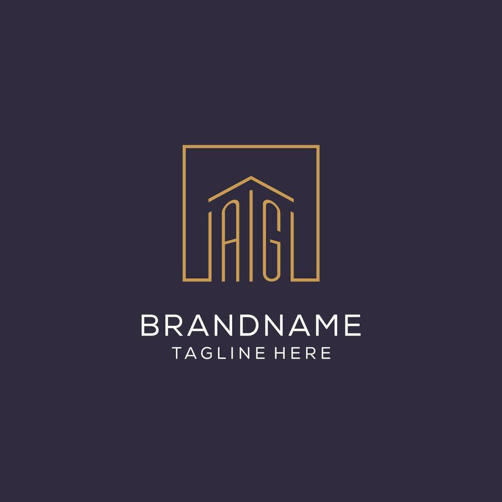 Initial AG logo with square lines, luxury and elegant real estate logo design vector