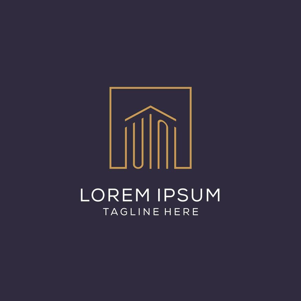 Initial UN logo with square lines, luxury and elegant real estate logo design vector