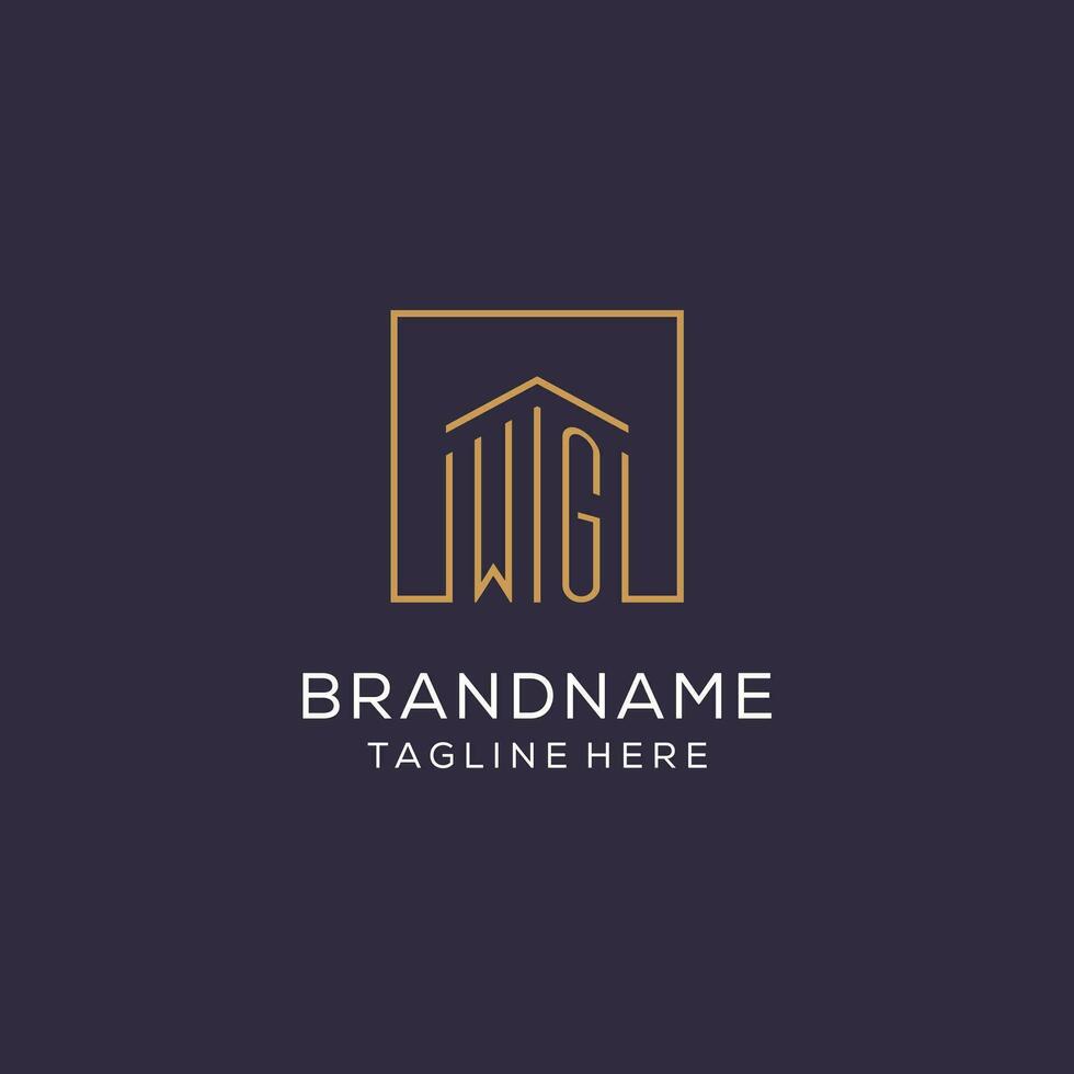 Initial WG logo with square lines, luxury and elegant real estate logo design vector
