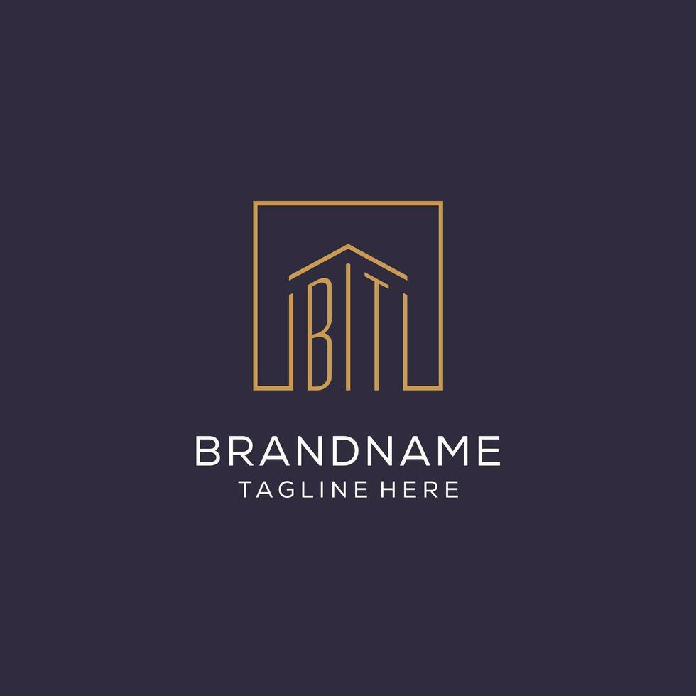 Initial BT logo with square lines, luxury and elegant real estate logo design vector
