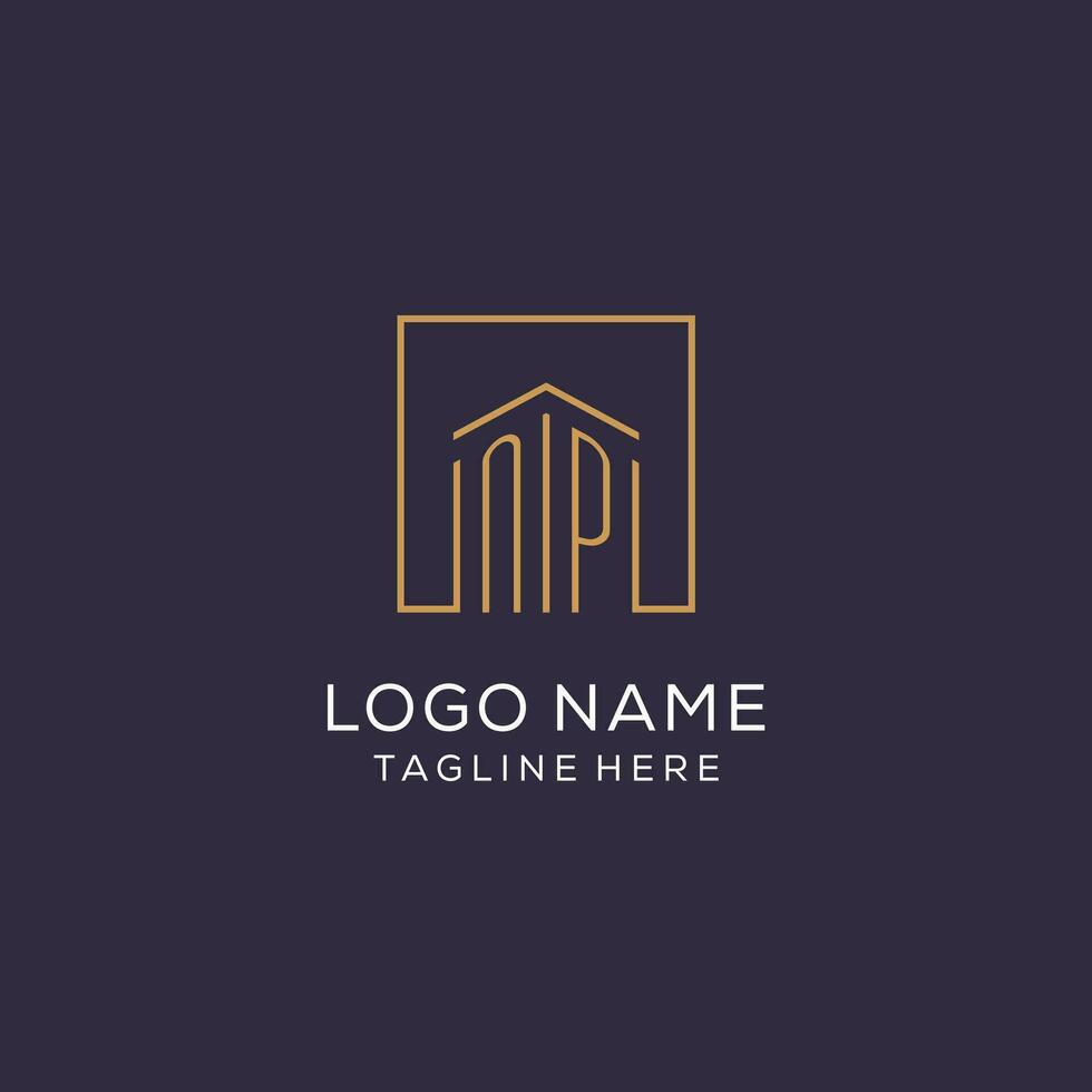 Initial NP logo with square lines, luxury and elegant real estate logo design vector