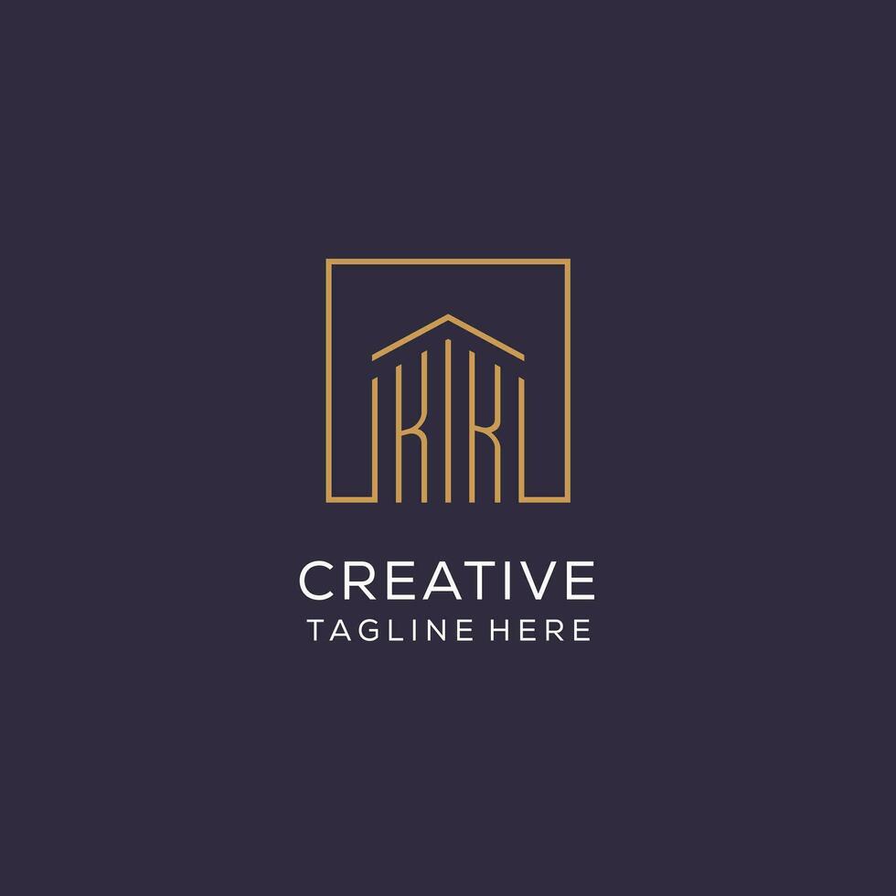 Initial KK logo with square lines, luxury and elegant real estate logo design vector