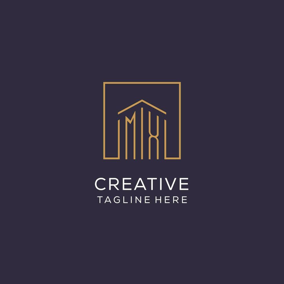 Initial MX logo with square lines, luxury and elegant real estate logo design vector