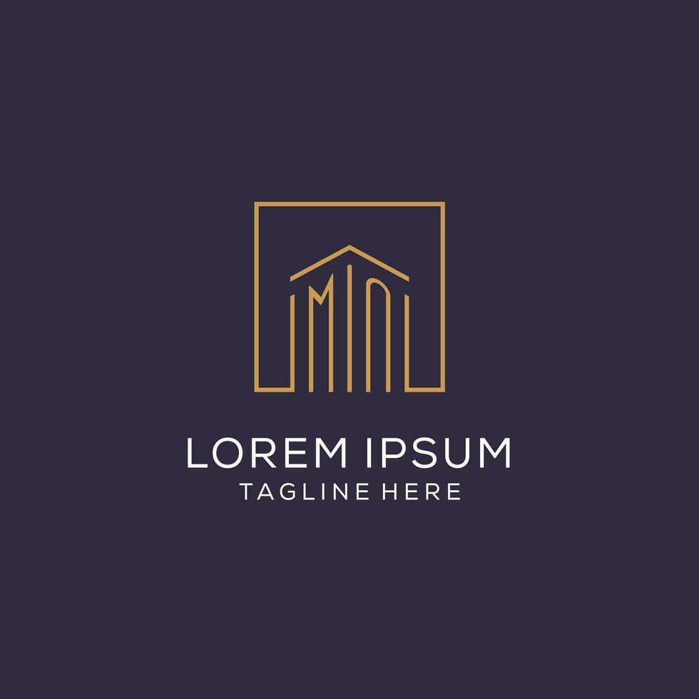 Initial MN logo with square lines, luxury and elegant real estate logo design vector