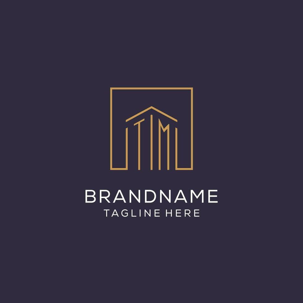 Initial TM logo with square lines, luxury and elegant real estate logo design vector