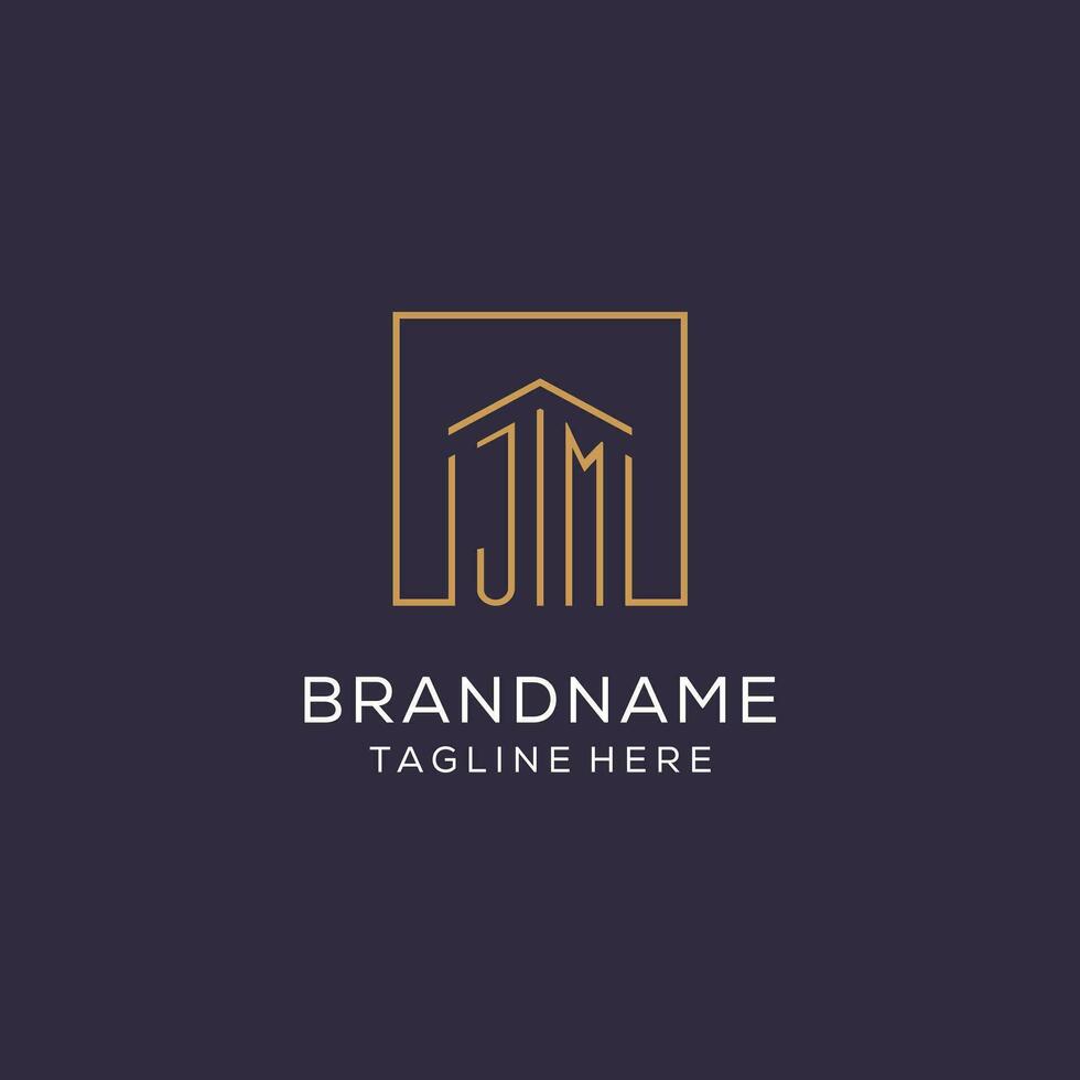 Initial JM logo with square lines, luxury and elegant real estate logo design vector