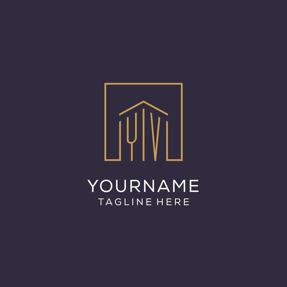 Initial YV logo with square lines, luxury and elegant real estate logo design vector