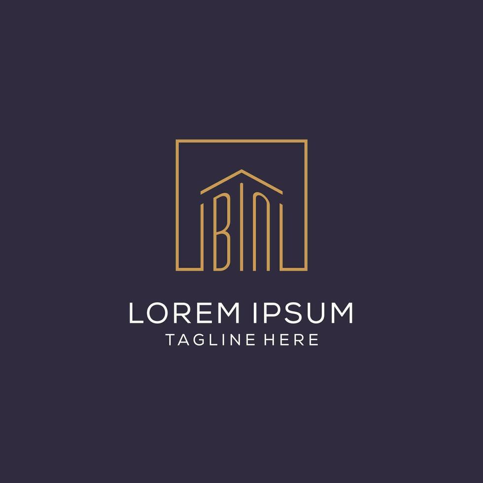 Initial BN logo with square lines, luxury and elegant real estate logo design vector