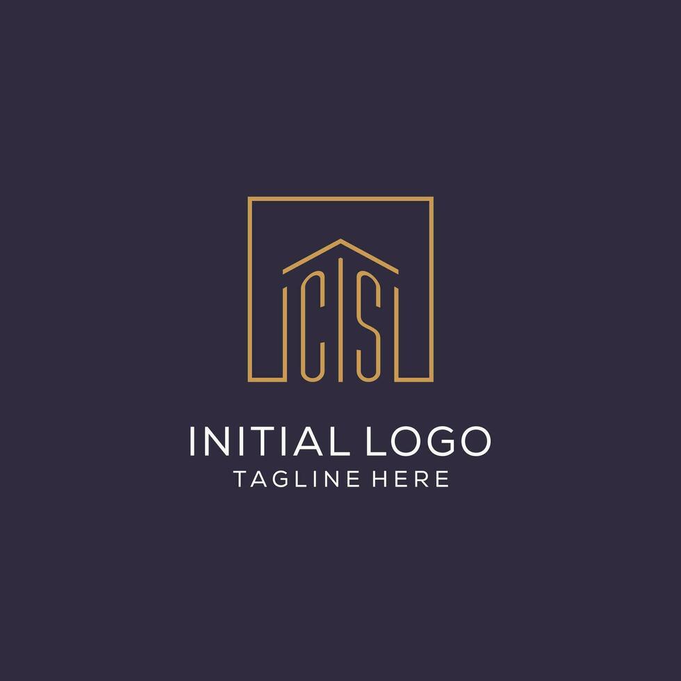 Initial CS logo with square lines, luxury and elegant real estate logo design vector