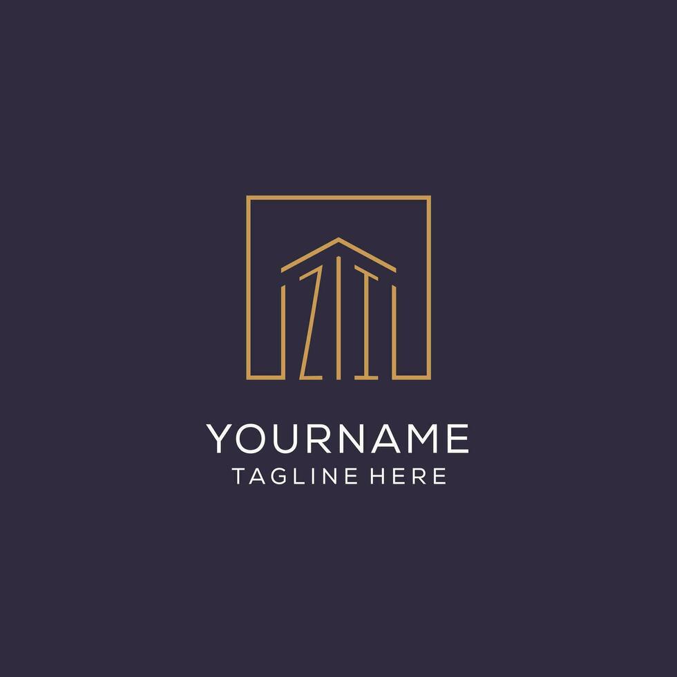 Initial ZI logo with square lines, luxury and elegant real estate logo design vector