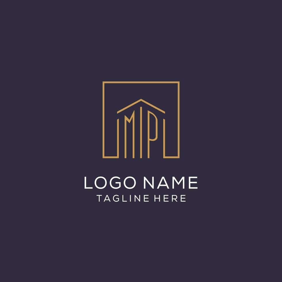 Initial MP logo with square lines, luxury and elegant real estate logo design vector