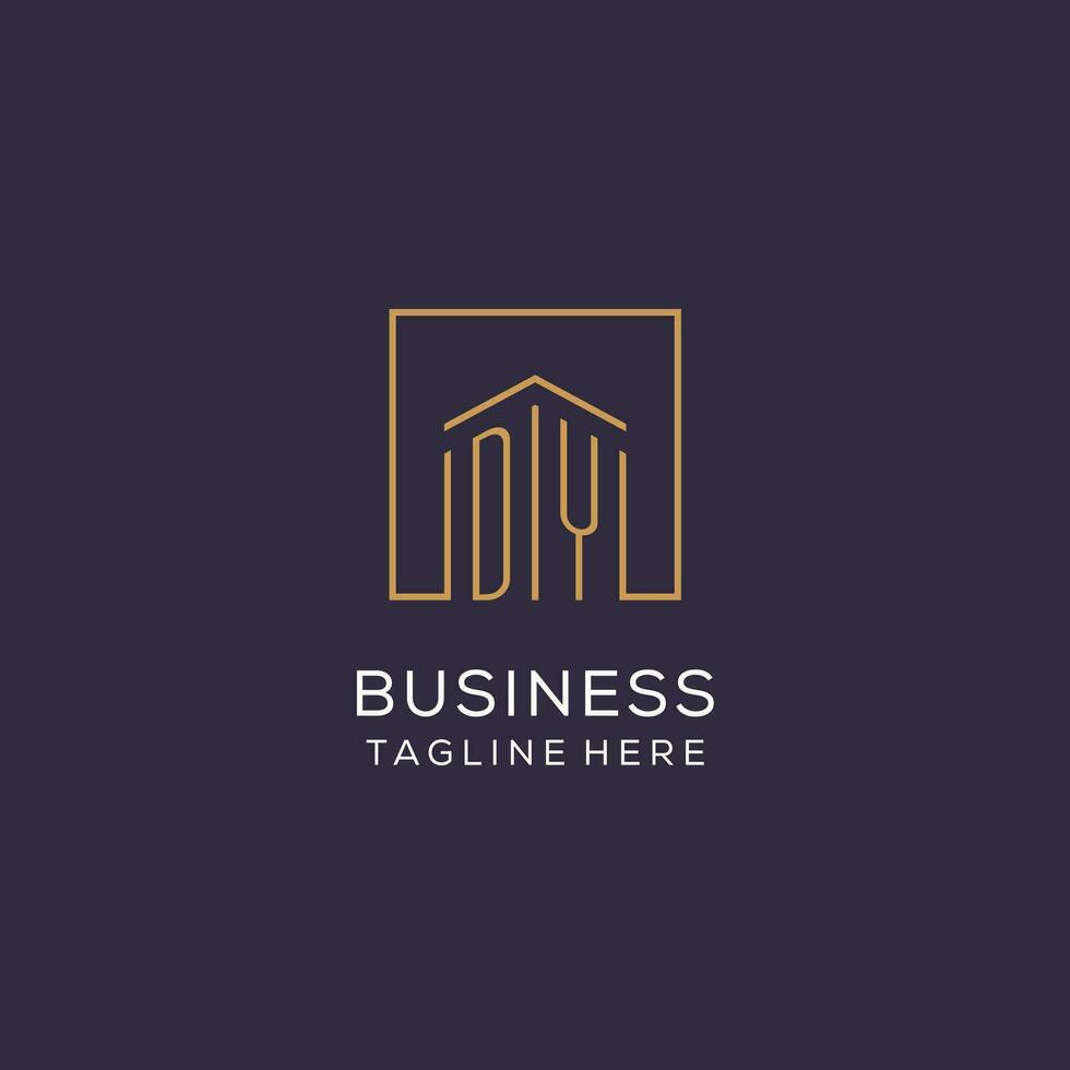 Initial DY logo with square lines, luxury and elegant real estate logo design vector