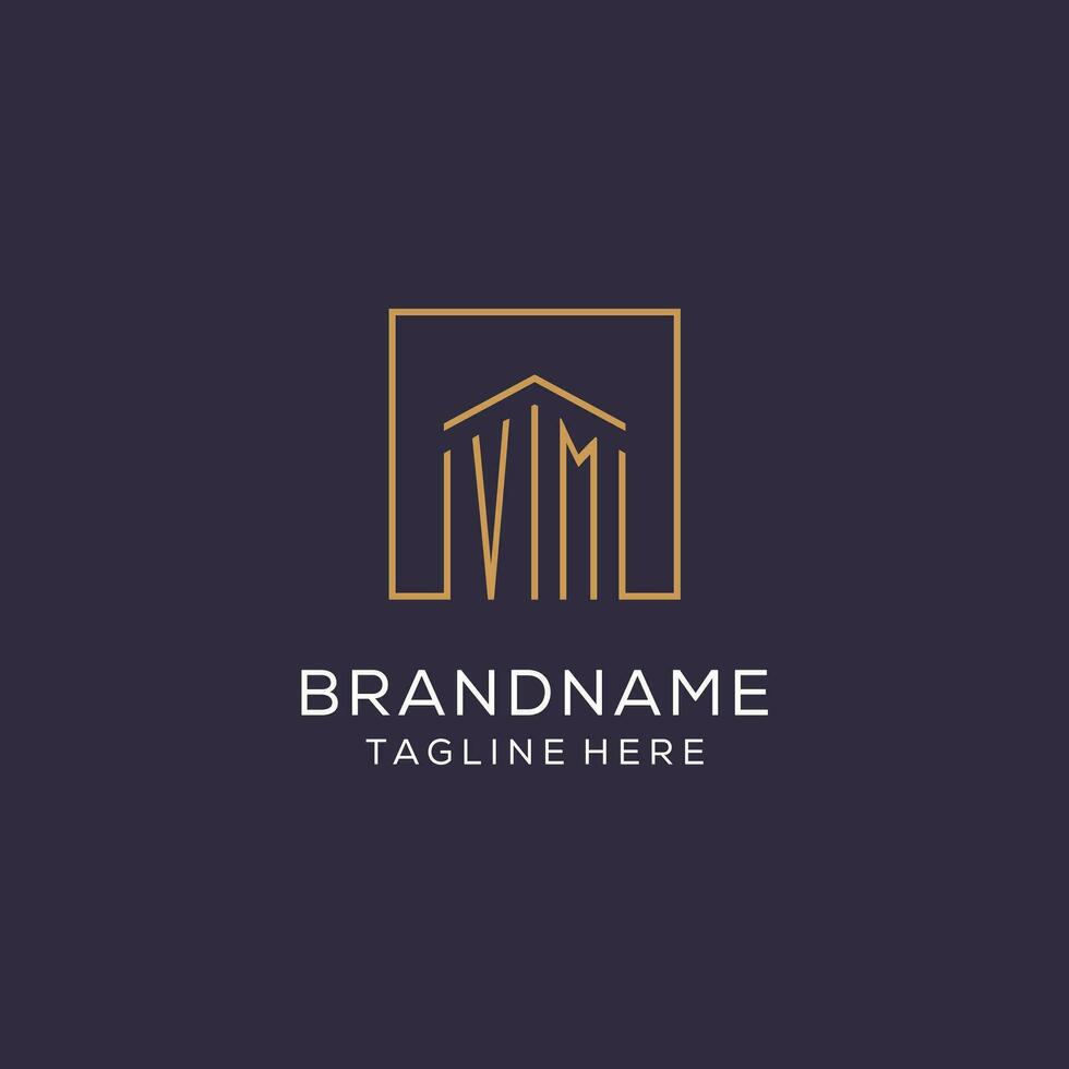 Initial VM logo with square lines, luxury and elegant real estate logo design vector