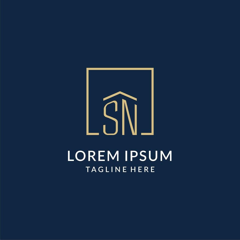Initial SN square lines logo, modern and luxury real estate logo design vector