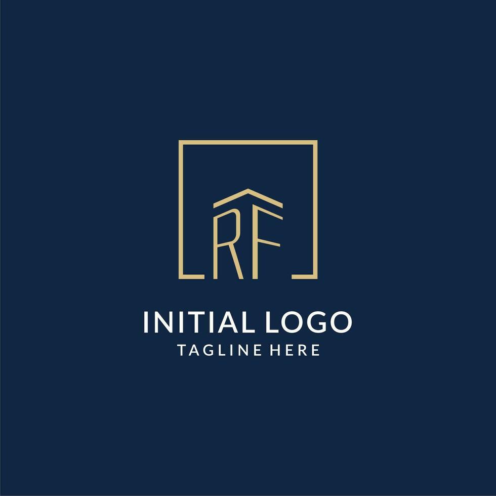 Initial RF square lines logo, modern and luxury real estate logo design vector