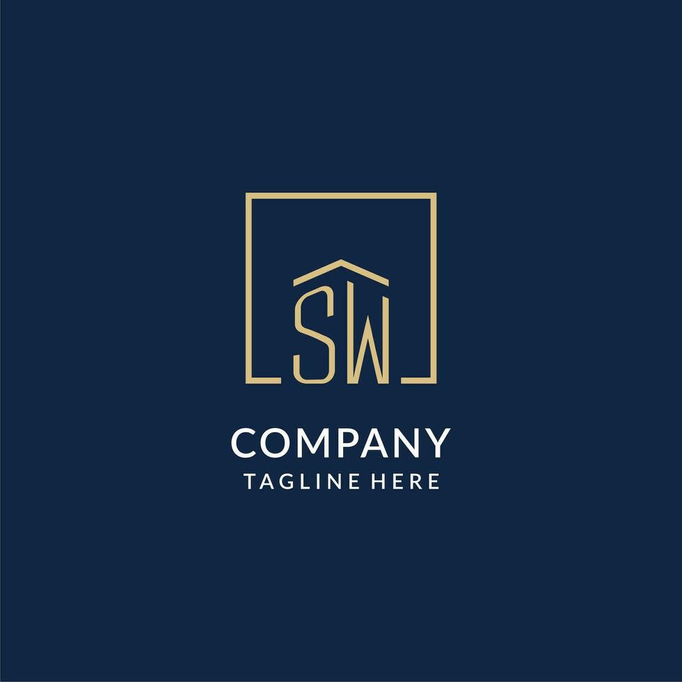 Initial SW square lines logo, modern and luxury real estate logo design vector