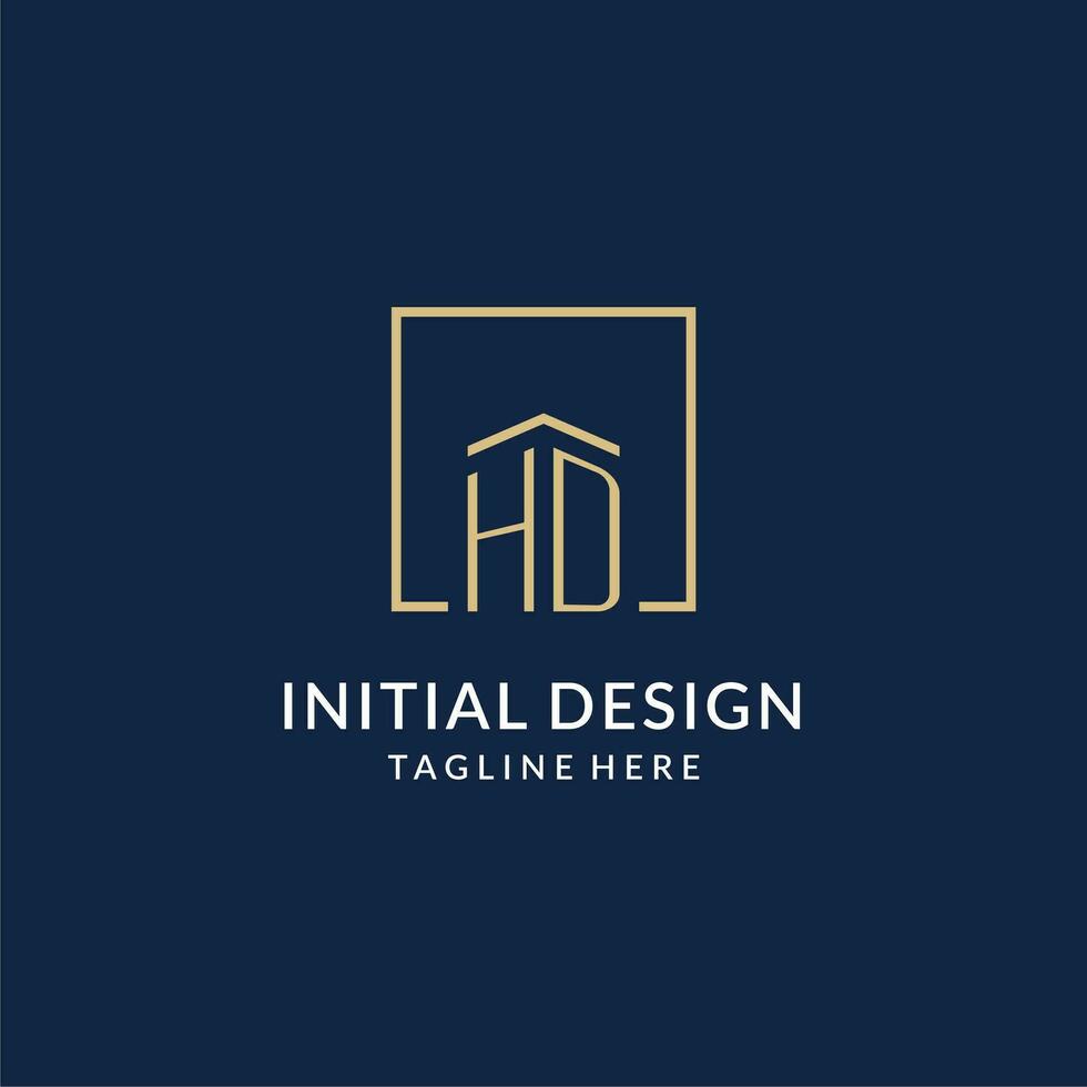 Initial HD square lines logo, modern and luxury real estate logo design vector