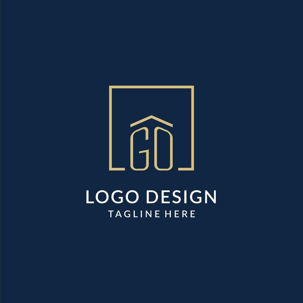 Initial GO square lines logo, modern and luxury real estate logo design vector