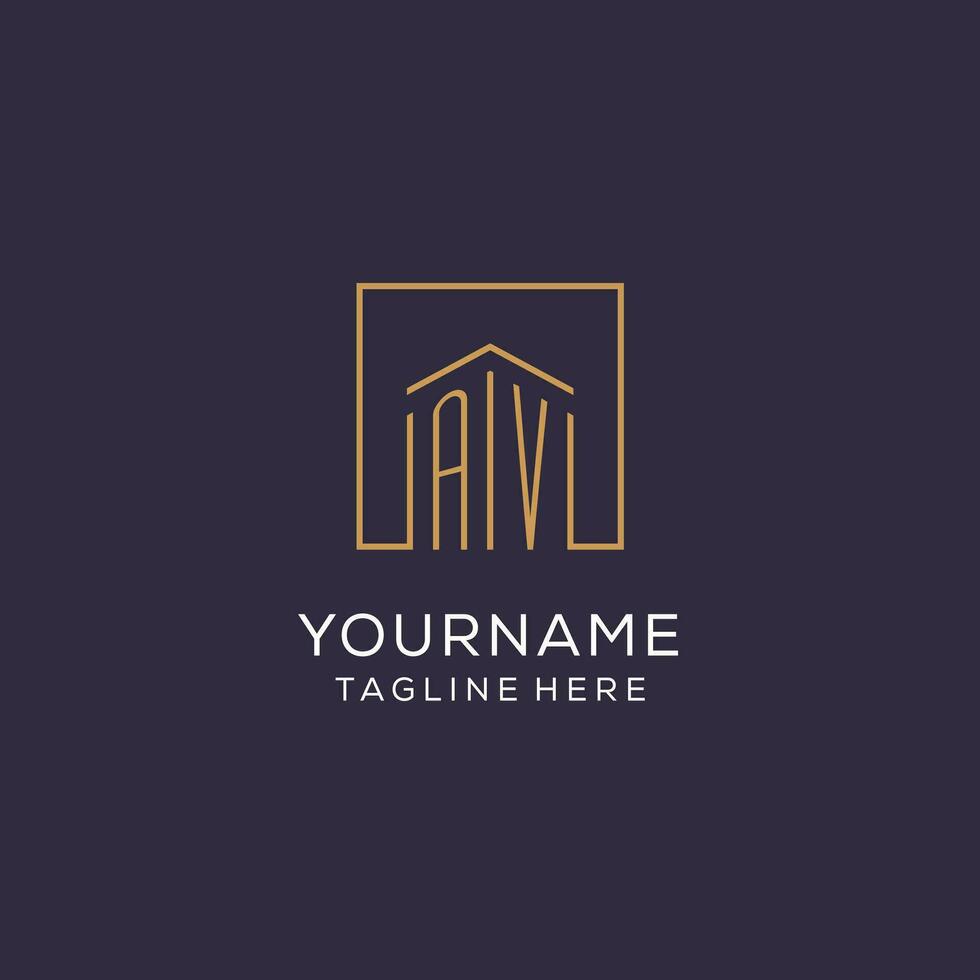 Initial AV logo with square lines, luxury and elegant real estate logo design vector