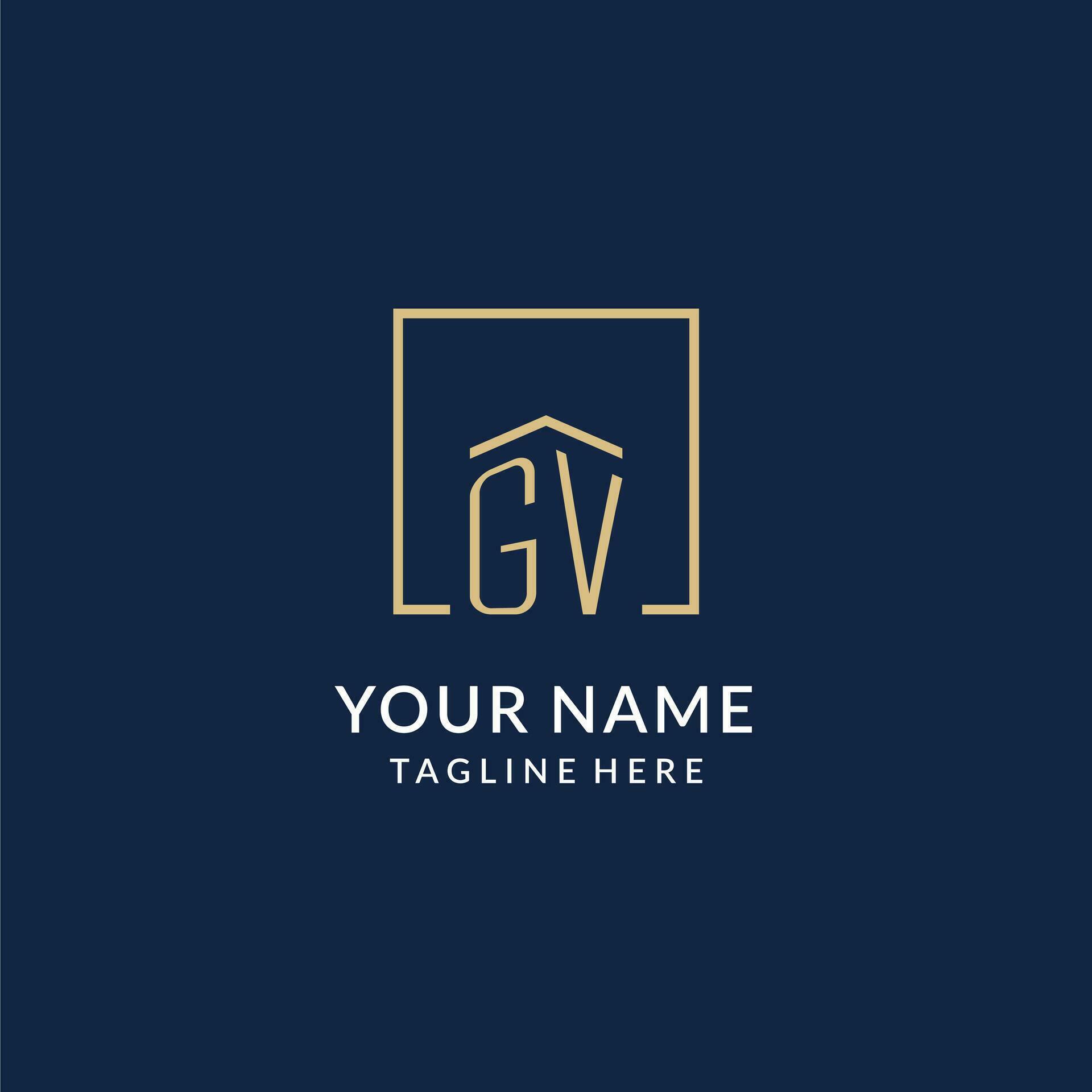 Initial GV square lines logo, modern and luxury real estate logo design