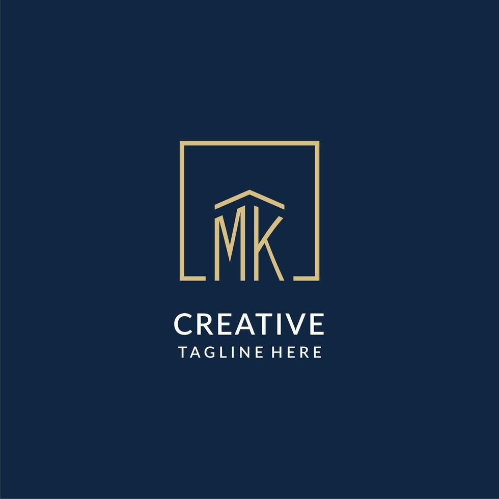 Initial MK square lines logo, modern and luxury real estate logo design vector