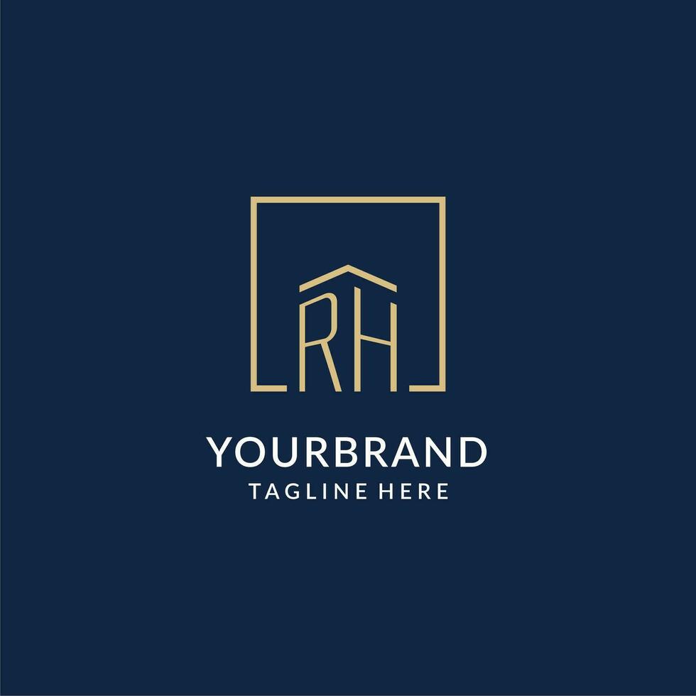 Initial RH square lines logo, modern and luxury real estate logo design vector