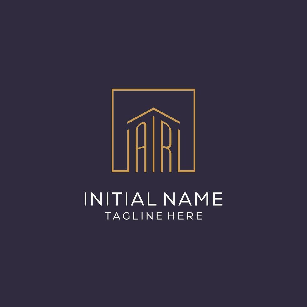 Initial AR logo with square lines, luxury and elegant real estate logo design vector