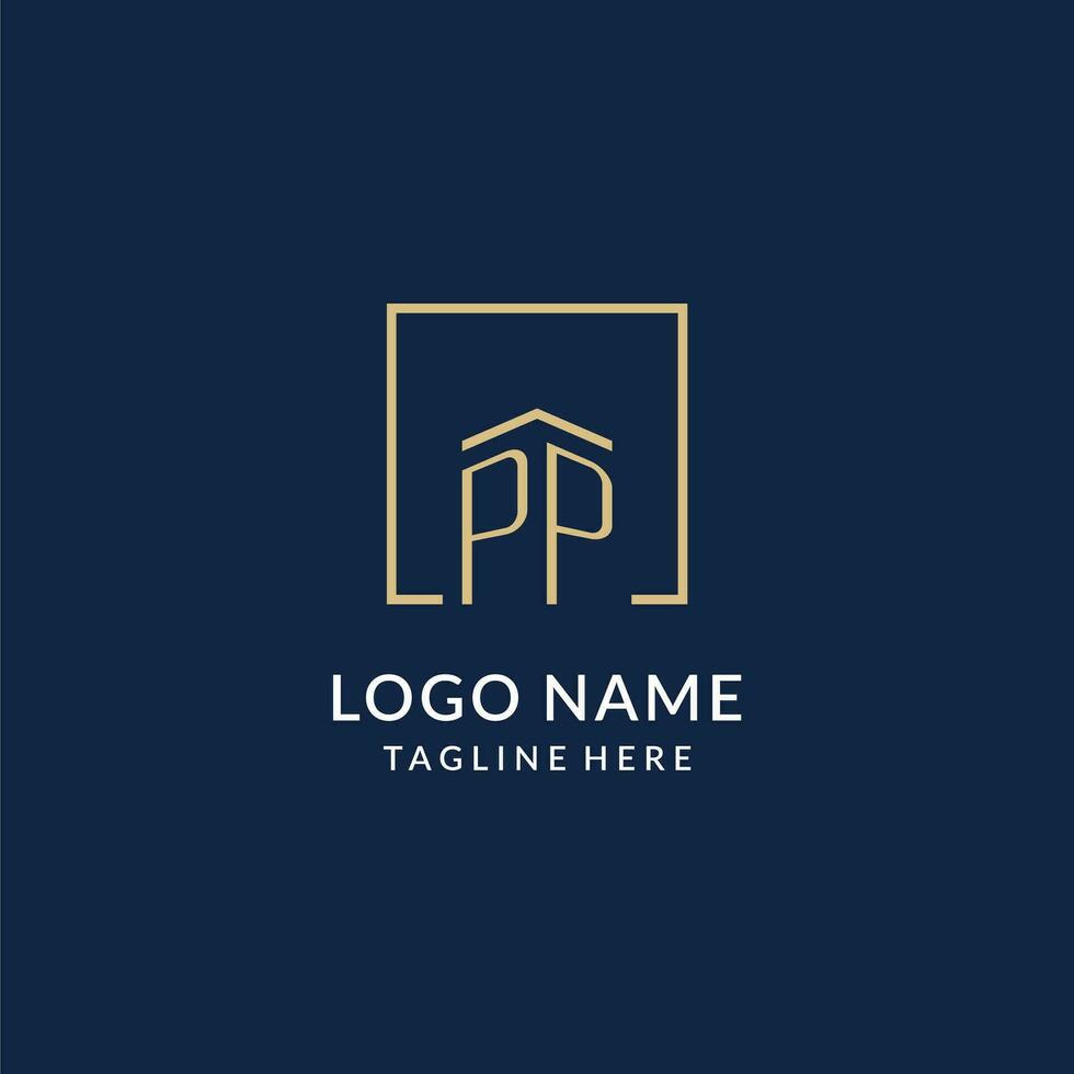 Initial PP square lines logo, modern and luxury real estate logo design vector