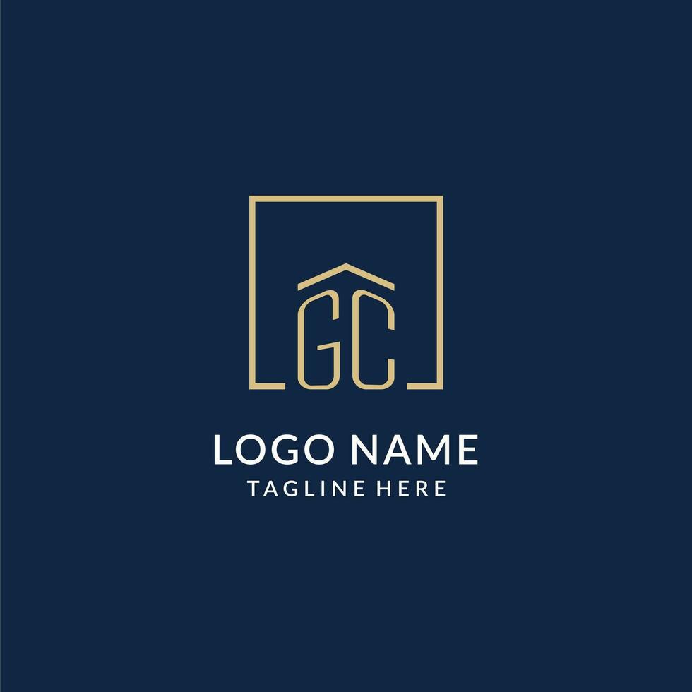 Initial GC square lines logo, modern and luxury real estate logo design vector