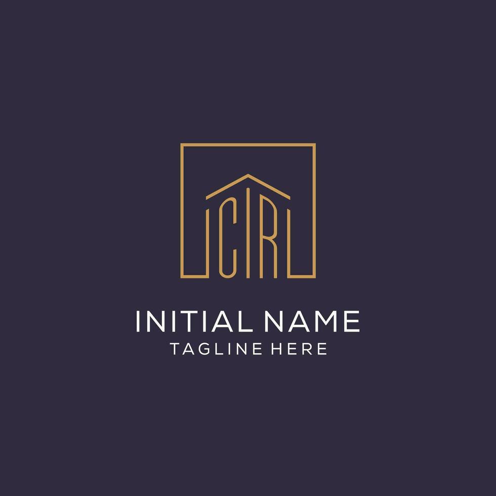 Initial CR logo with square lines, luxury and elegant real estate logo design vector