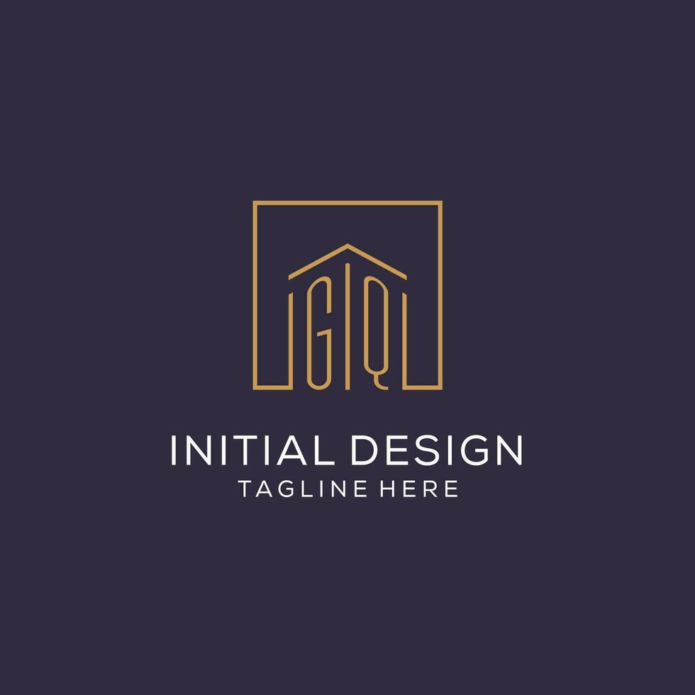 Initial GQ logo with square lines, luxury and elegant real estate logo design vector