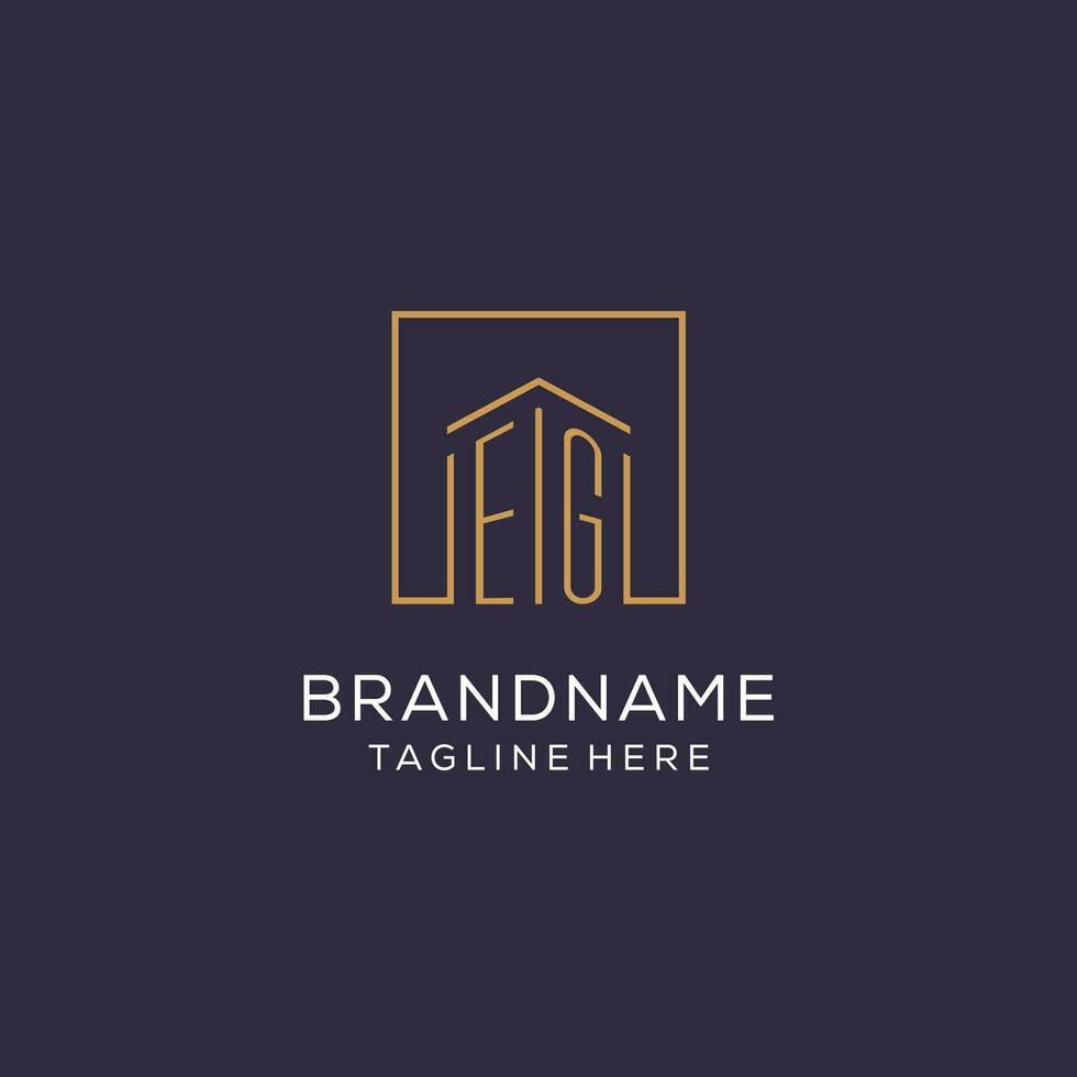 Initial EG logo with square lines, luxury and elegant real estate logo design vector