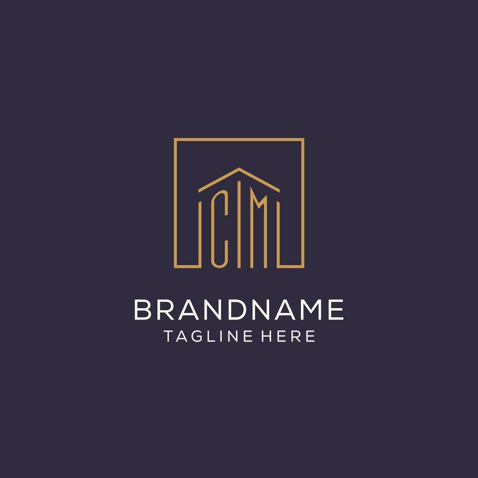 Initial CM logo with square lines, luxury and elegant real estate logo design vector