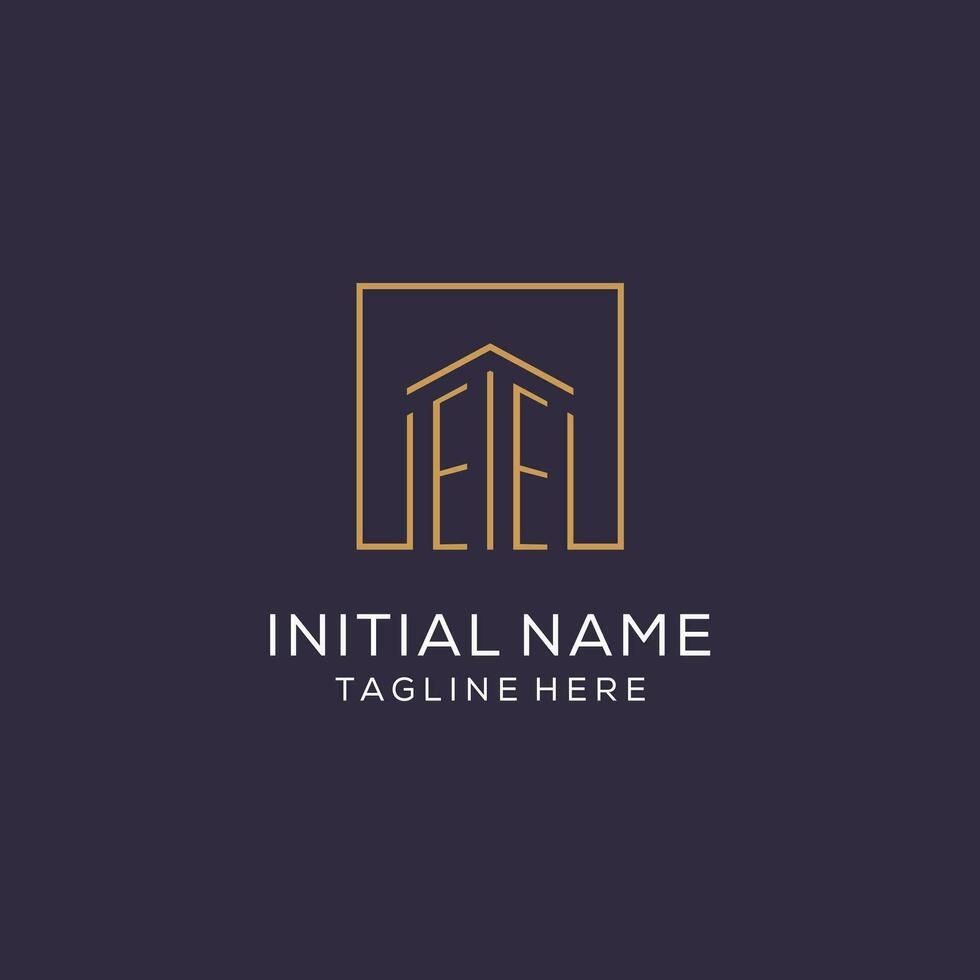 Initial EE logo with square lines, luxury and elegant real estate logo design vector