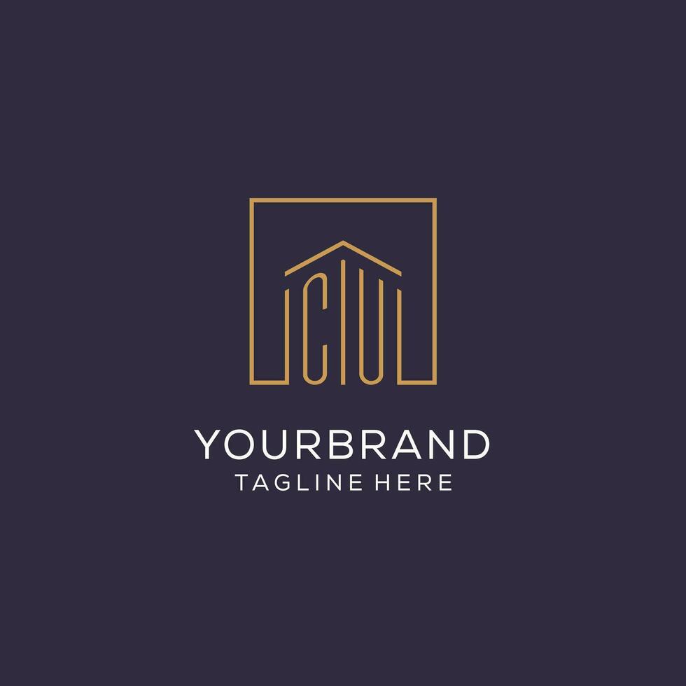 Initial CU logo with square lines, luxury and elegant real estate logo design vector