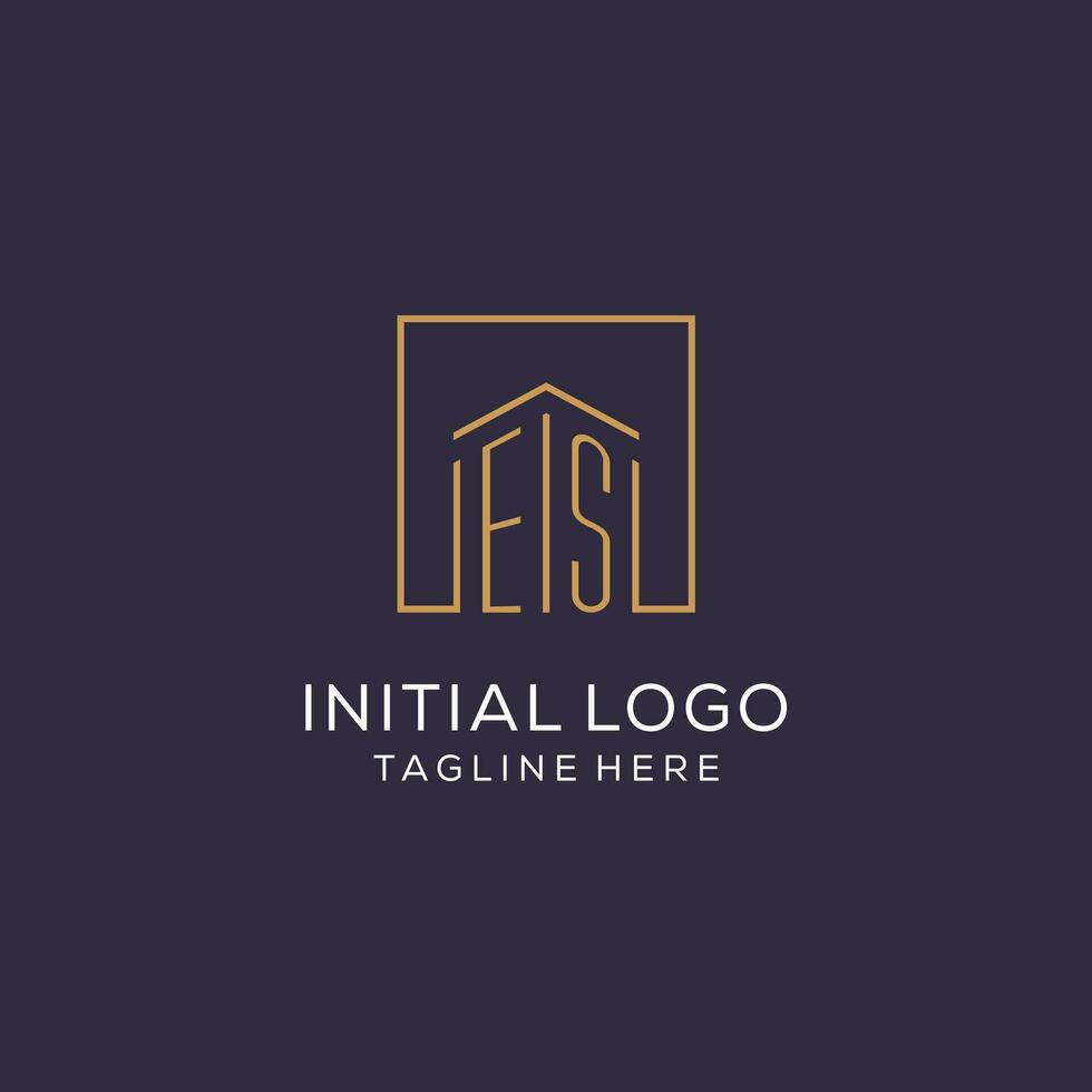 Initial ES logo with square lines, luxury and elegant real estate logo design vector