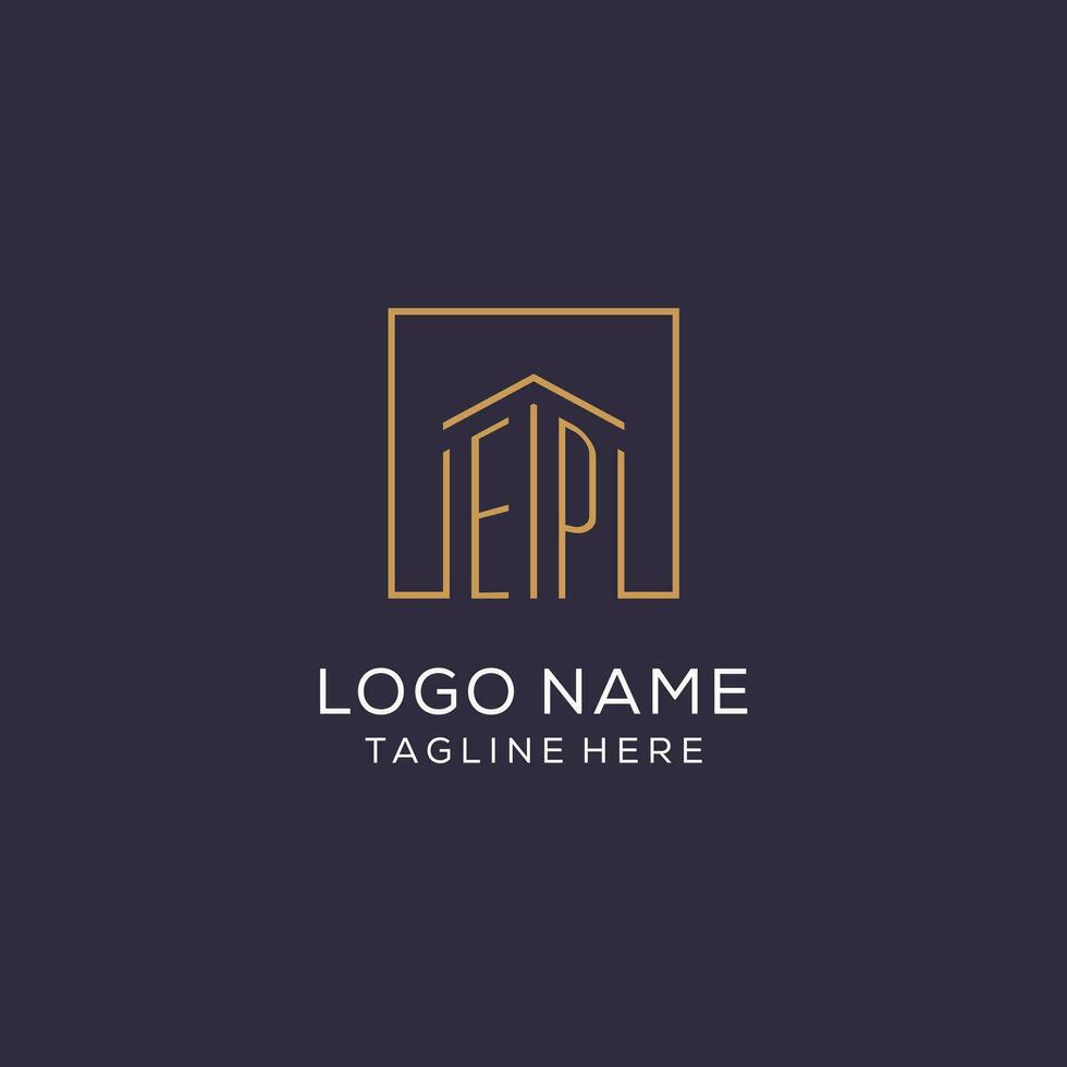 Initial EP logo with square lines, luxury and elegant real estate logo design vector