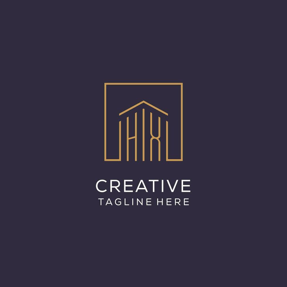 Initial HX logo with square lines, luxury and elegant real estate logo design vector