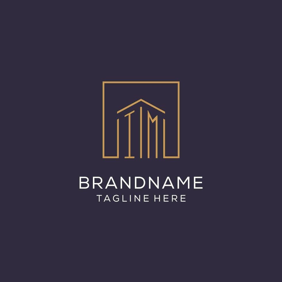 Initial IM logo with square lines, luxury and elegant real estate logo design vector